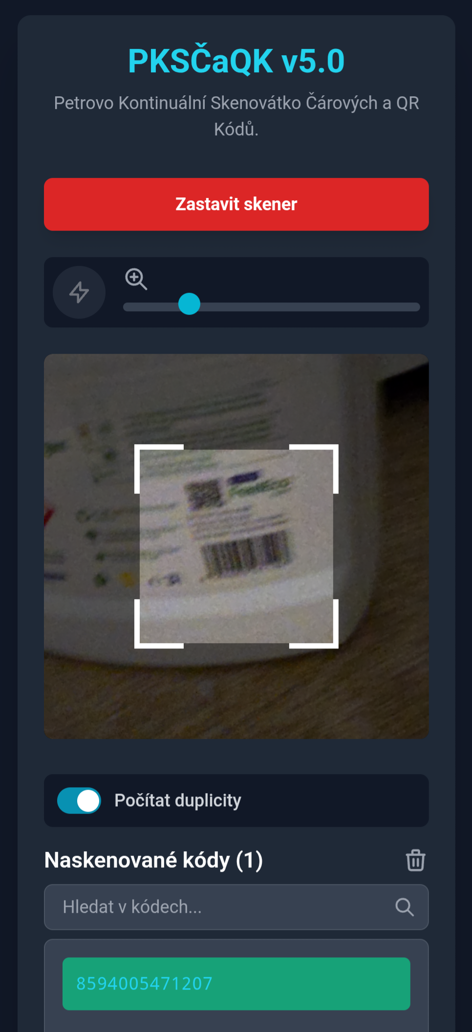 Náhled skenovací aplikace 1