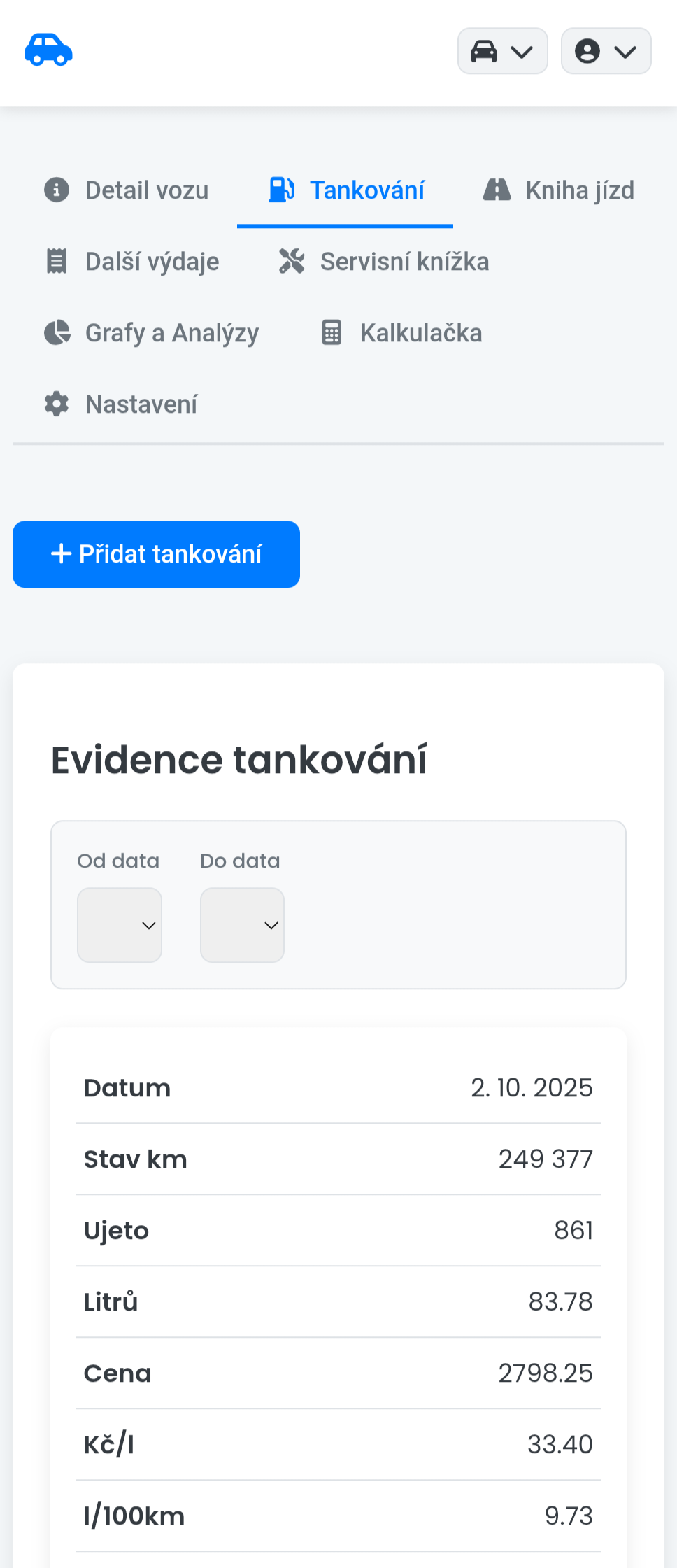 Náhled aplikace Správa Vozidel 3
